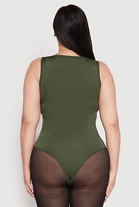 Womens Plus Daisy Crew Neck Tank Bodysuit, Green,