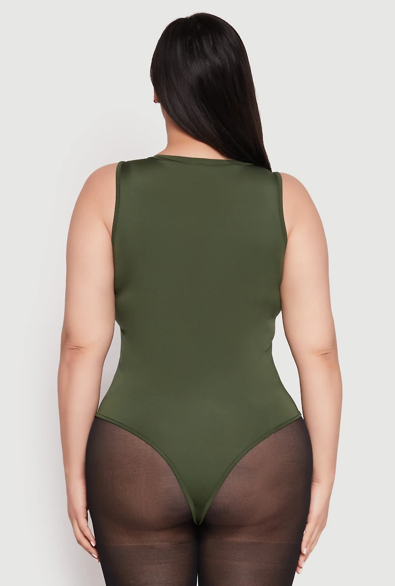 Womens Plus Size Daisy Crew Neck Tank Bodysuit, Green, Size 3X