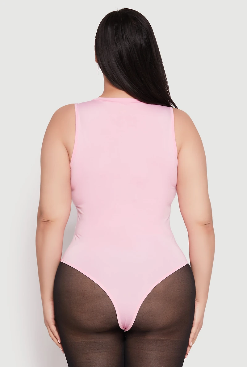 Womens Plus Size Daisy Crew Neck Tank Bodysuit, Pink, Size 3X