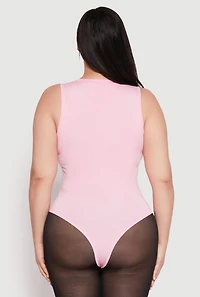 Womens Plus Size Daisy Crew Neck Tank Bodysuit, Pink, Size 3X