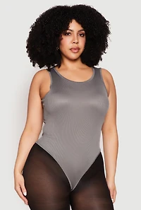 Womens Plus Daisy Ribbed Knit Tank Thong Bodysuit,