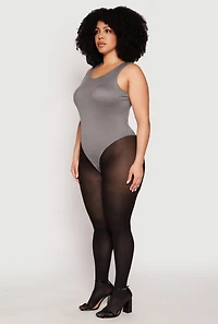 Womens Plus Daisy Ribbed Knit Tank Thong Bodysuit,