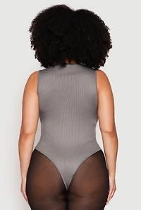 Womens Plus Daisy Ribbed Knit Tank Thong Bodysuit,