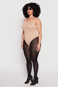 Womens Plus Daisy Ribbed Knit Tank Thong Bodysuit,