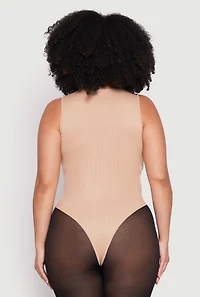 Womens Plus Daisy Ribbed Knit Tank Thong Bodysuit,