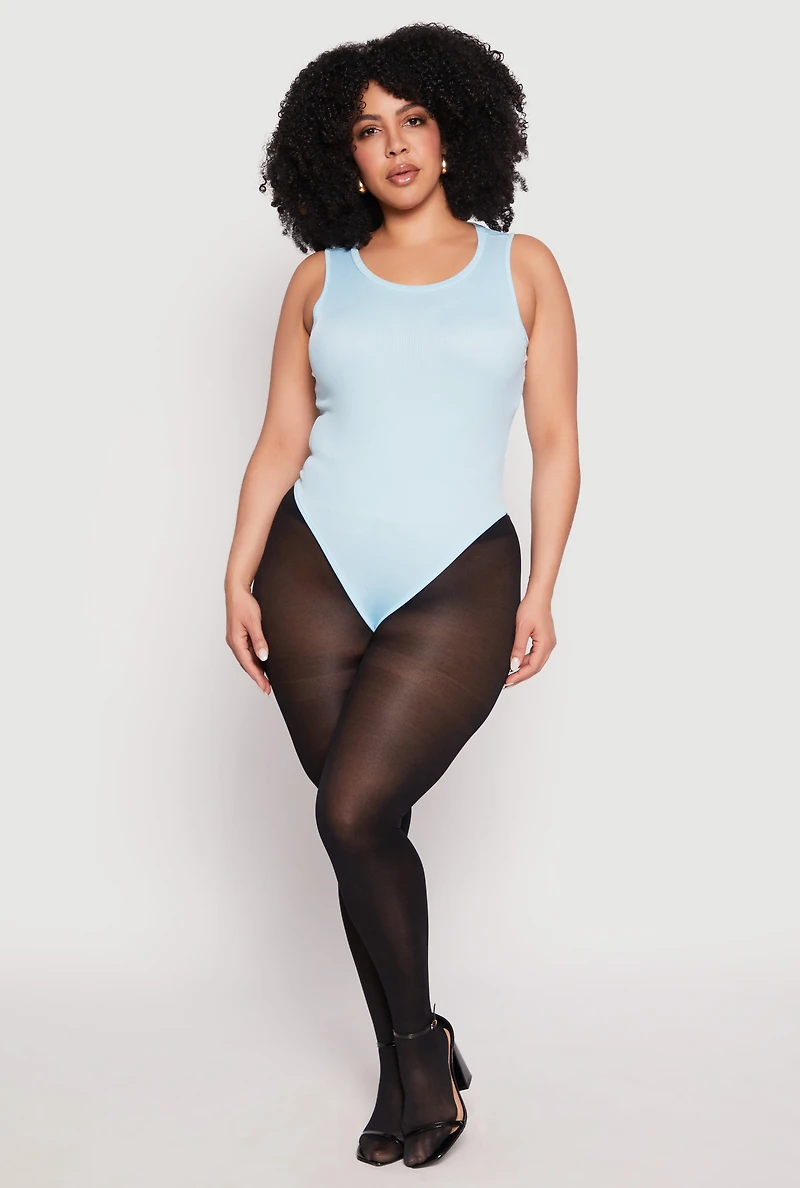 Plus Daisy Ribbed Knit Tank Thong Bodysuit