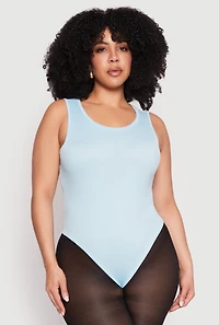 Womens Plus Size Daisy Ribbed Knit Tank Thong Bodysuit, Blue, Size 2X