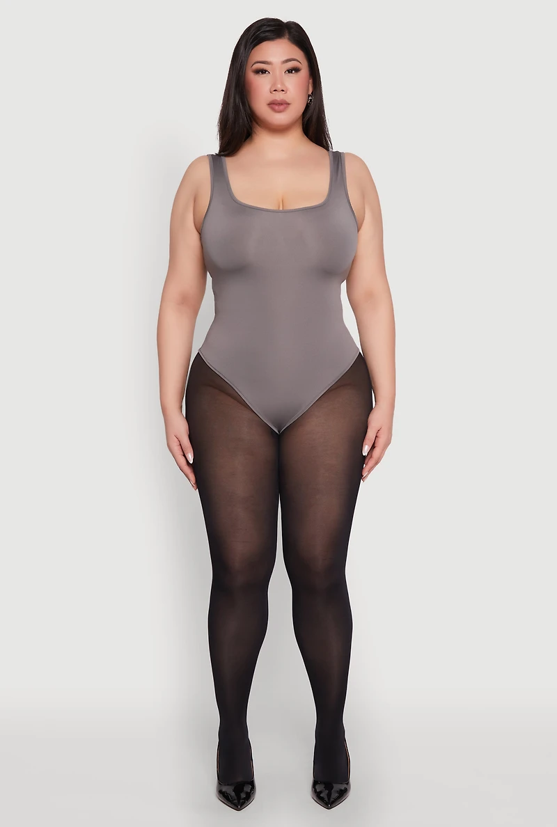 Womens Plus Daisy Sleeveless Bodysuit, Grey,
