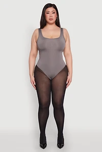 Womens Plus Daisy Sleeveless Bodysuit, Grey,