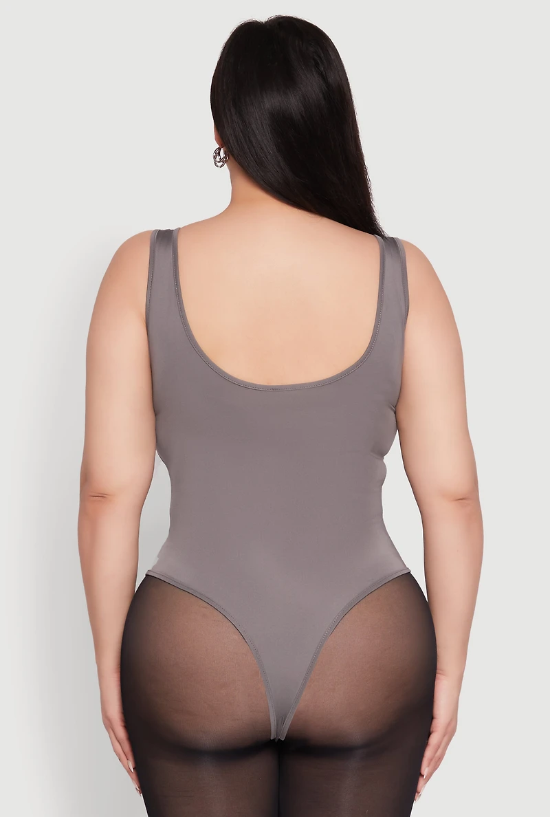 Womens Plus Daisy Sleeveless Bodysuit, Grey,