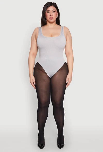 Womens Plus Size Daisy Sleeveless Bodysuit, Grey, Size 2X