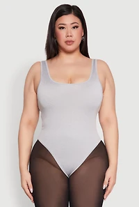 Womens Plus Size Daisy Sleeveless Bodysuit, Grey, Size 2X