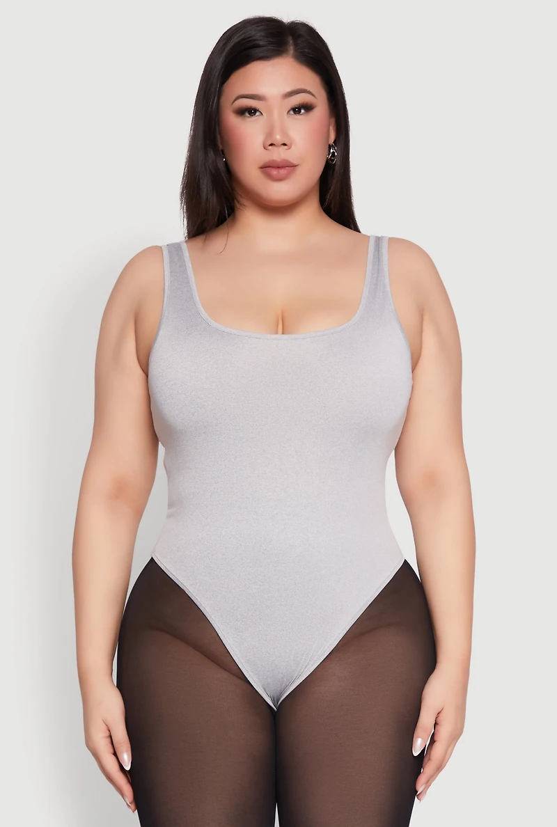 Womens Plus Daisy Sleeveless Bodysuit, Grey,