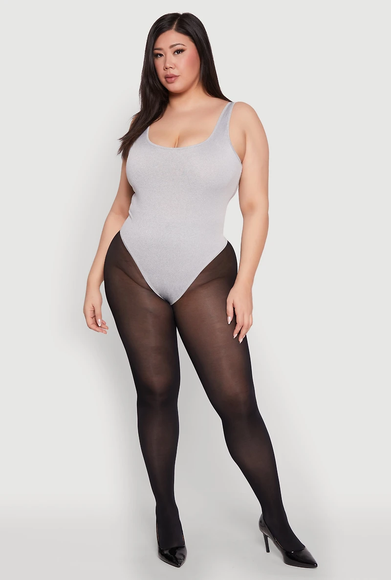 Womens Plus Size Daisy Sleeveless Bodysuit, Grey, Size 3X