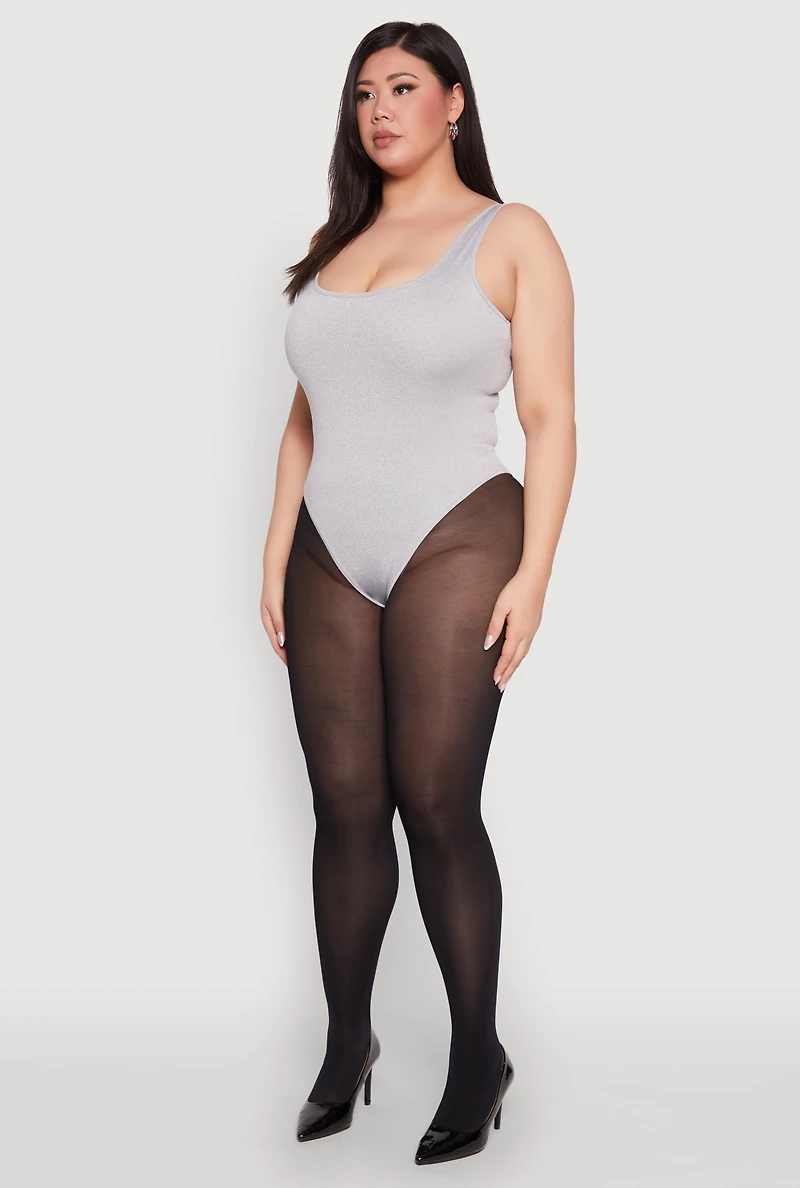 Womens Plus Daisy Sleeveless Bodysuit, Grey,