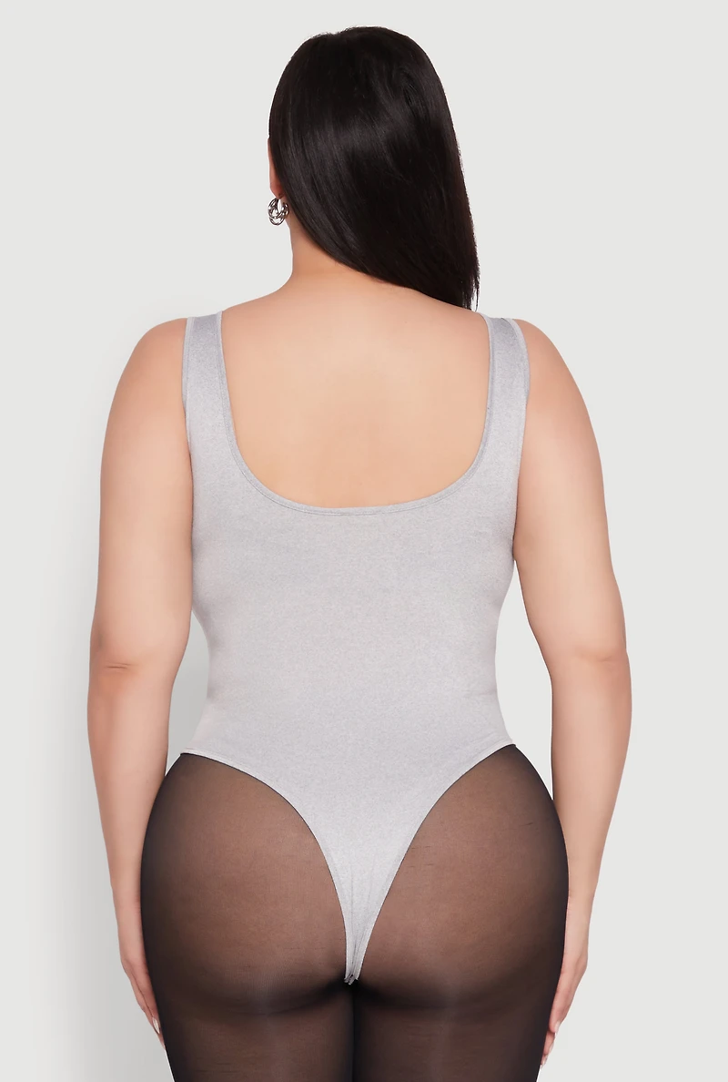 Womens Plus Daisy Sleeveless Bodysuit, Grey,