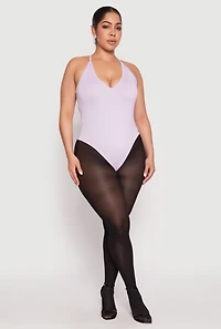 Womens Plus Daisy Plunge Bodysuit, Purple,