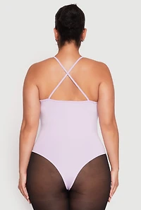 Womens Plus Daisy Plunge Bodysuit, Purple,