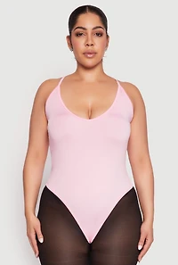 Womens Plus Size Daisy Plunge Bodysuit, Pink, Size 2X