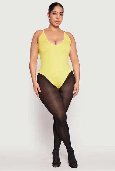 Womens Plus Size Daisy Plunge Bodysuit, Yellow, Size 2X