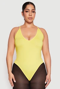 Womens Plus Size Daisy Plunge Bodysuit, Yellow, Size 2X