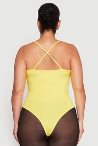 Womens Plus Size Daisy Plunge Bodysuit, Yellow, Size 2X