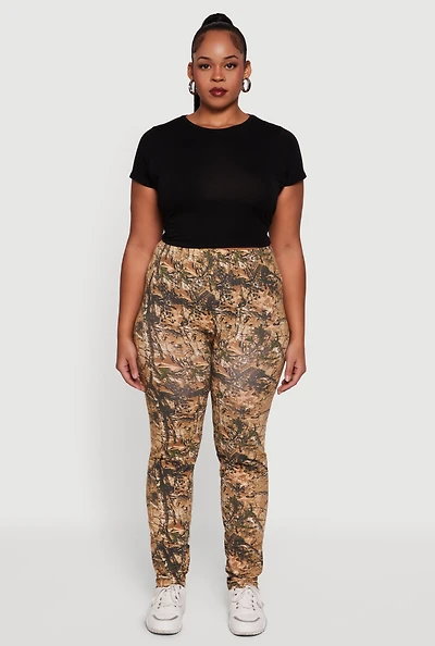 Womens Plus Size High Waisted Hunter Camo Leggings, Green, Size 1X