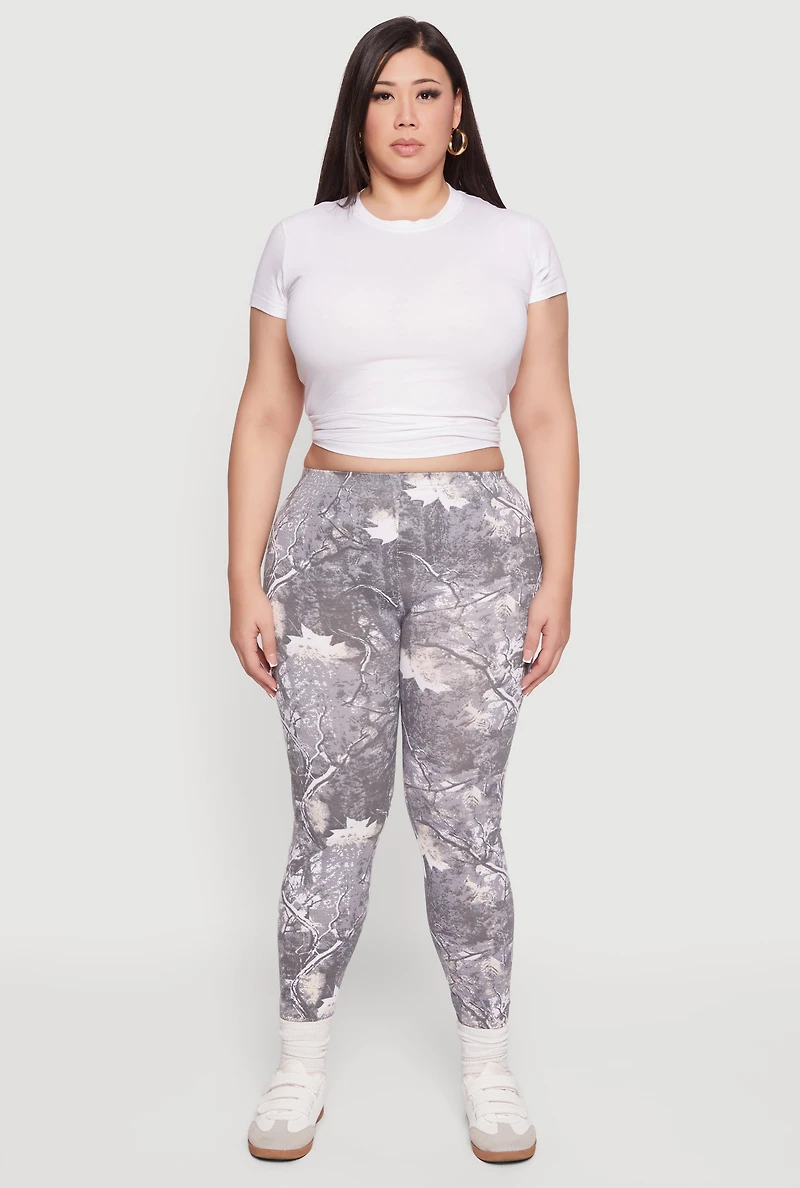 Womens Plus Size Hunter Camo High Waisted Leggings, Grey, Size 3X