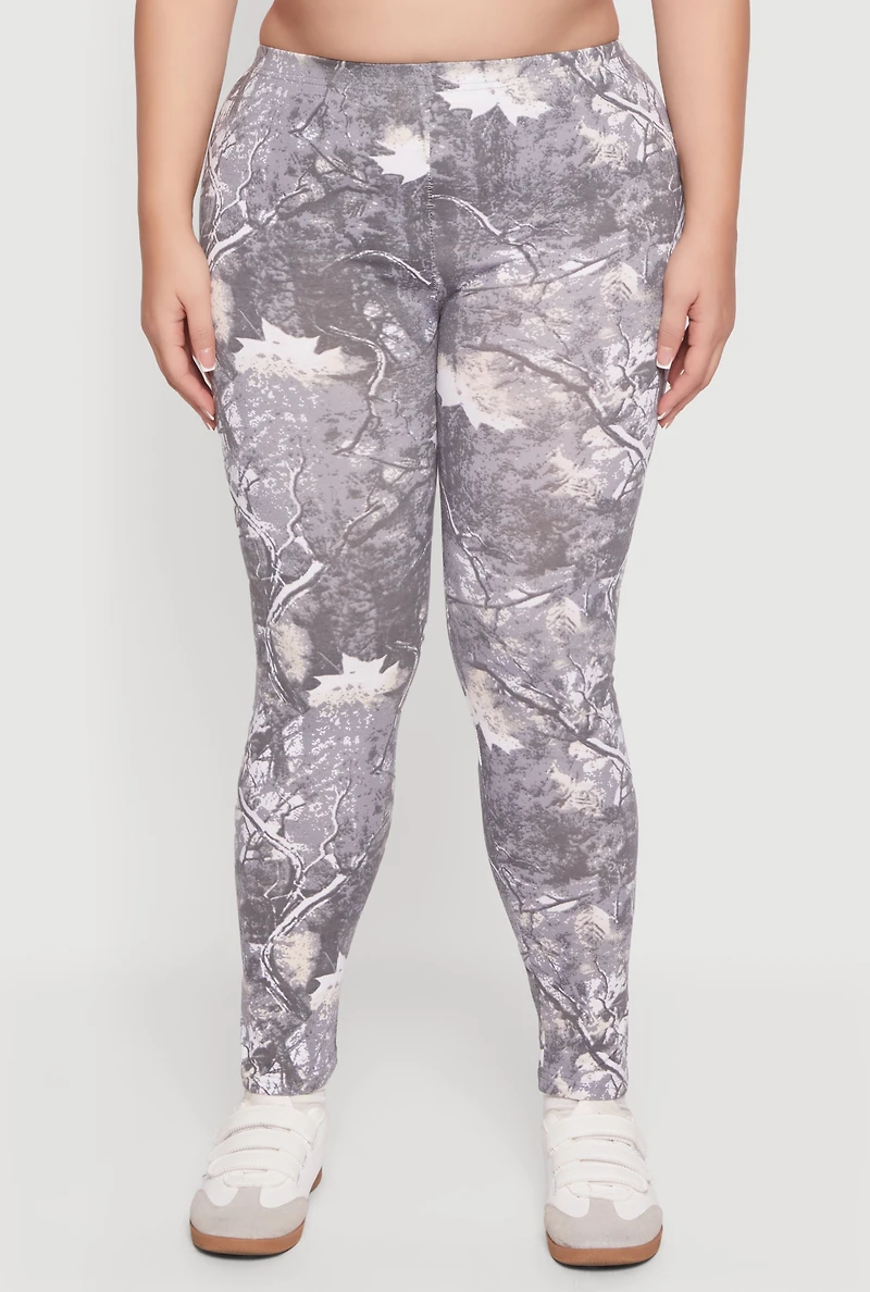 Womens Plus Size Hunter Camo High Waisted Leggings, Grey, Size 3X