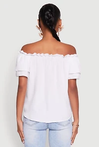 Womens Tiered Sleeve Tie Front Off the Shoulder Top,