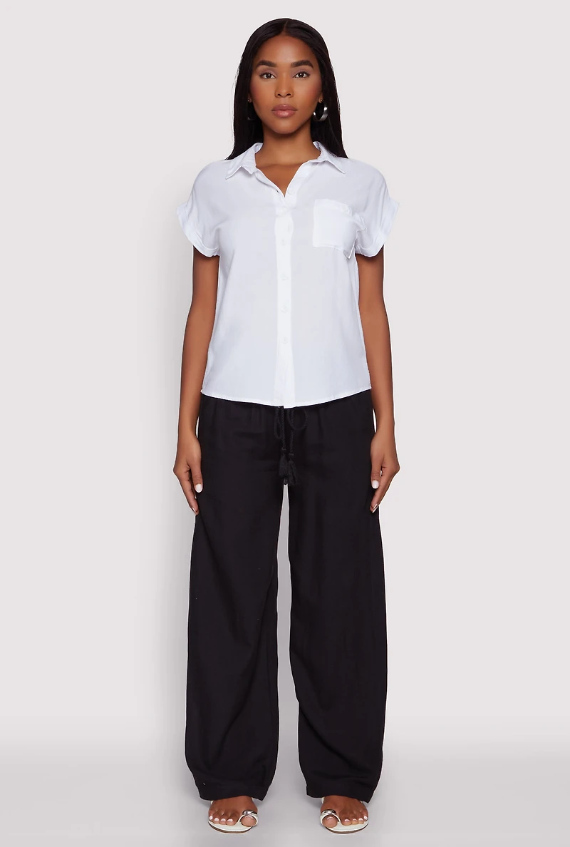Womens Fixed Cuff Short Sleeve Shirt, White, Size M