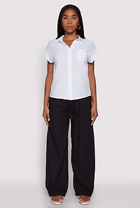 Womens Fixed Cuff Short Sleeve Shirt, White, Size M