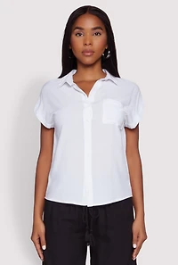 Womens Fixed Cuff Short Sleeve Shirt, White, Size M