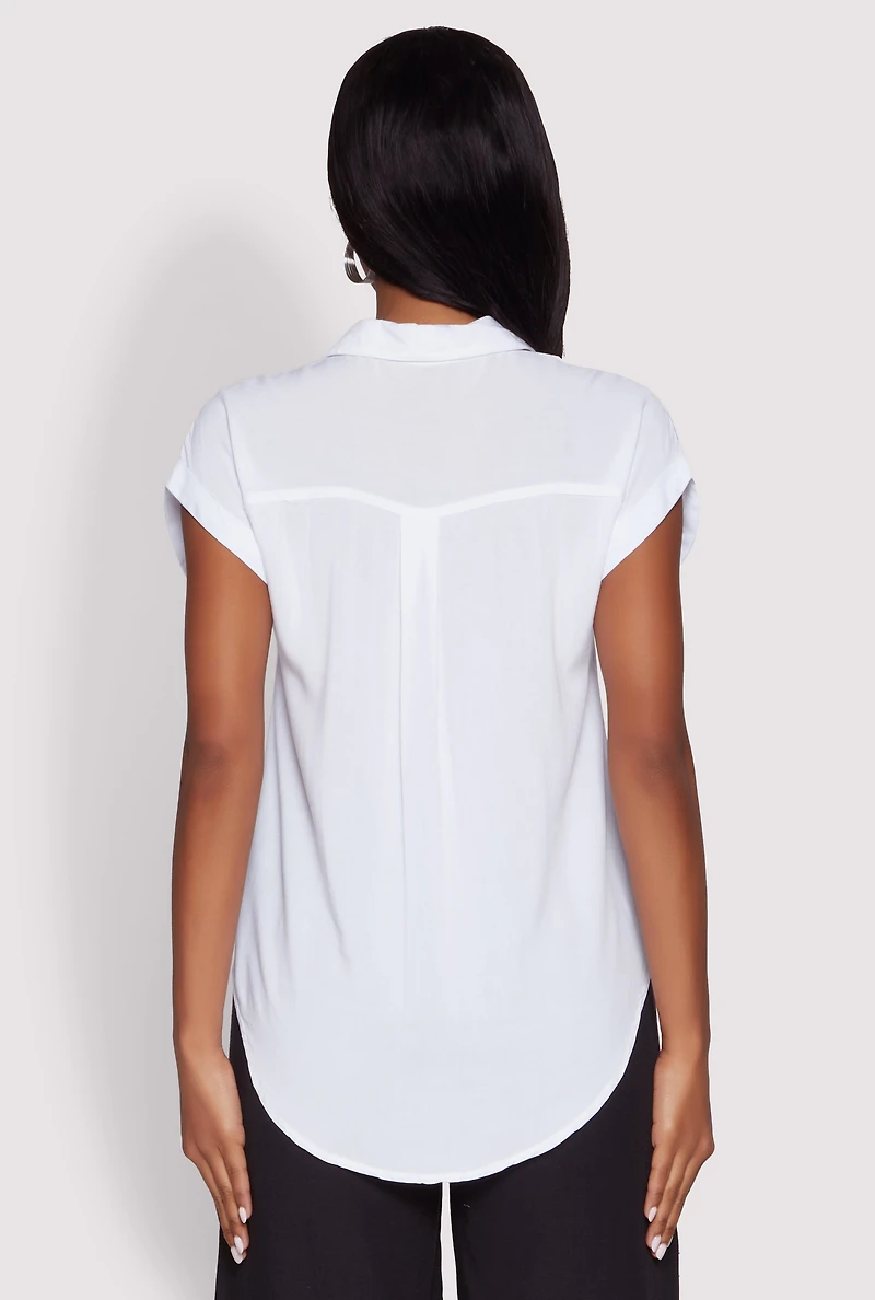 Womens Fixed Cuff Short Sleeve Shirt, White, Size M
