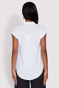 Womens Fixed Cuff Short Sleeve Shirt, White, Size M