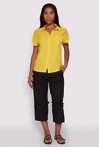 Womens Fixed Cuff Short Sleeve Shirt, Yellow, Size M