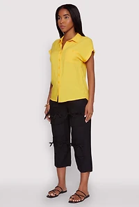 Womens Fixed Cuff Short Sleeve Shirt, Yellow, Size M