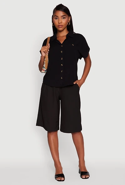 Womens Fixed Cuff High Low Button Front Shirt, M