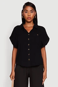 Womens Fixed Cuff High Low Button Front Shirt,