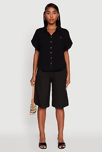 Womens Fixed Cuff High Low Button Front Shirt,