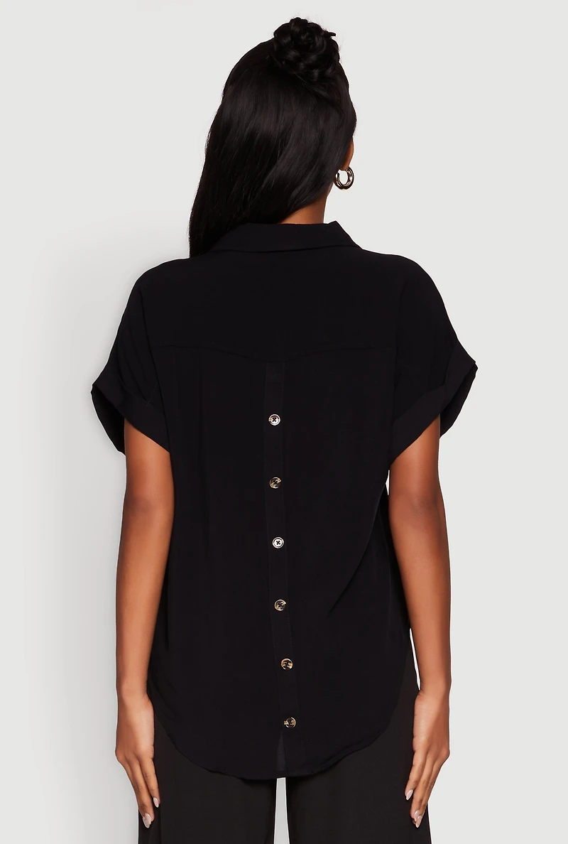 Womens Fixed Cuff High Low Button Front Shirt,