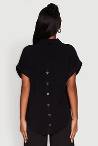 Womens Fixed Cuff High Low Button Front Shirt,