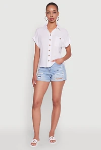 Womens Fixed Cuff High Low Button Front Shirt, White, Size M