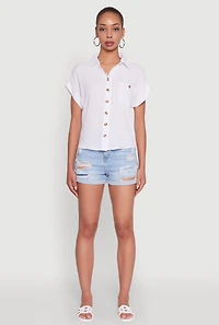 Womens Fixed Cuff High Low Button Front Shirt, White, Size M
