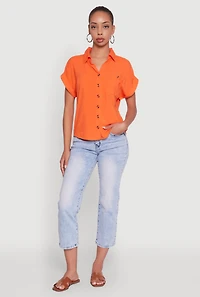 Womens Fixed Cuff High Low Button Front Shirt,