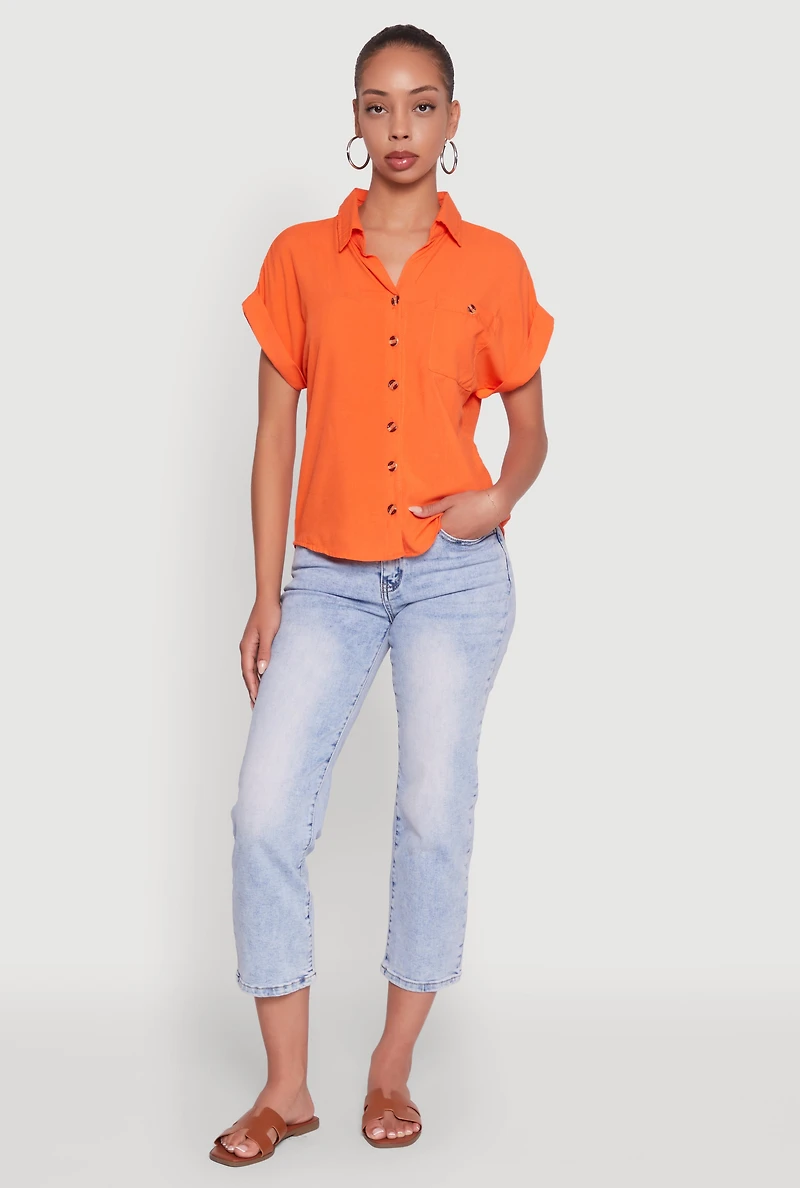 Fixed Cuff High Low Button Front Shirt