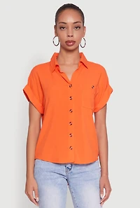 Womens Fixed Cuff High Low Button Front Shirt,