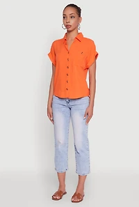 Womens Fixed Cuff High Low Button Front Shirt,