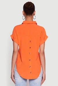 Womens Fixed Cuff High Low Button Front Shirt,