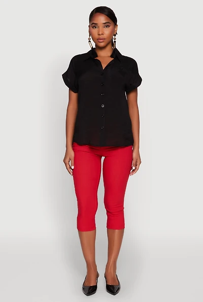 Womens Fixed Cuff Button Front Shirt,